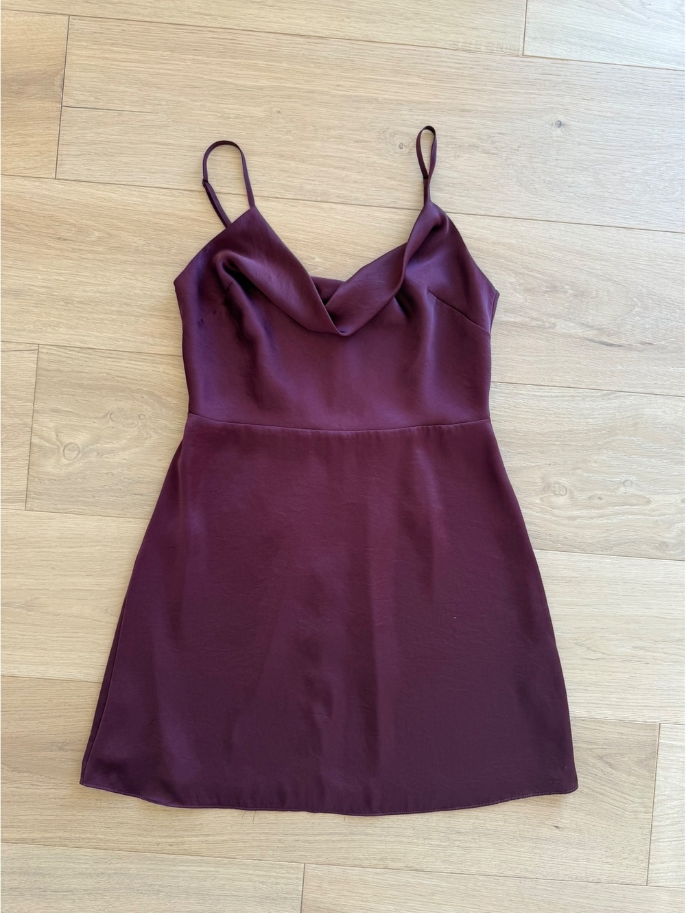 Aritzia Sunday Best Spencer Mini Dress Burgundy Cowl Neck Smocked Back M